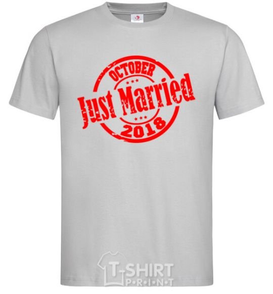 Men's T-Shirt Just Married October 2018 grey фото