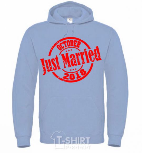 Men`s hoodie Just Married October 2018 sky-blue фото