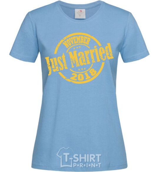 Women's T-shirt Just Married November 2018 sky-blue фото