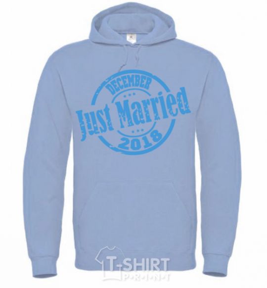Men`s hoodie Just Married December 2018 sky-blue фото