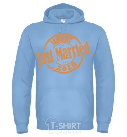 Men`s hoodie Just Married January 2019 sky-blue фото