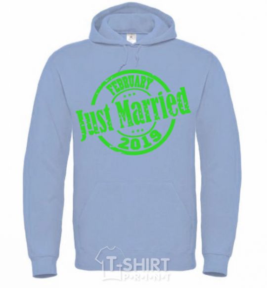 Men`s hoodie Just Married February 2019 sky-blue фото