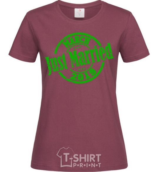 Women's T-shirt Just Married March 2019 burgundy фото