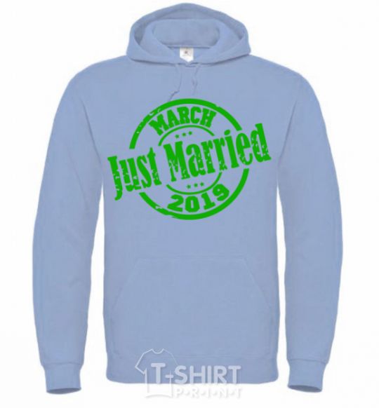 Men`s hoodie Just Married March 2019 sky-blue фото