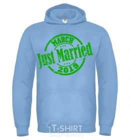 Men`s hoodie Just Married March 2019 sky-blue фото