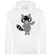 Men`s hoodie A raccoon and a flower White фото