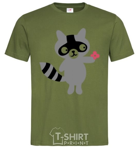 Men's T-Shirt A raccoon and a flower millennial-khaki фото