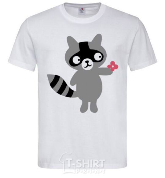 Men's T-Shirt A raccoon and a flower White фото