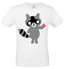 Мужская футболка Енотик и цветочек Белый фото