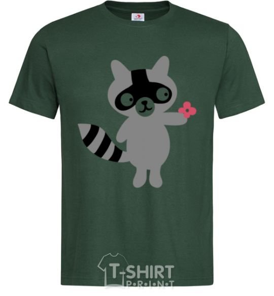 Men's T-Shirt A raccoon and a flower bottle-green фото