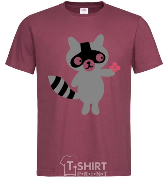 Men's T-Shirt A raccoon and a flower burgundy фото