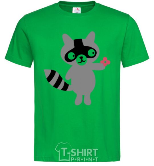 Men's T-Shirt A raccoon and a flower kelly-green фото