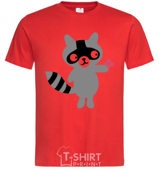 Men's T-Shirt A raccoon and a flower red фото