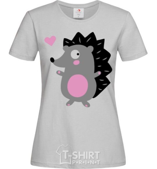 Women's T-shirt A hedgehog and a heart grey фото
