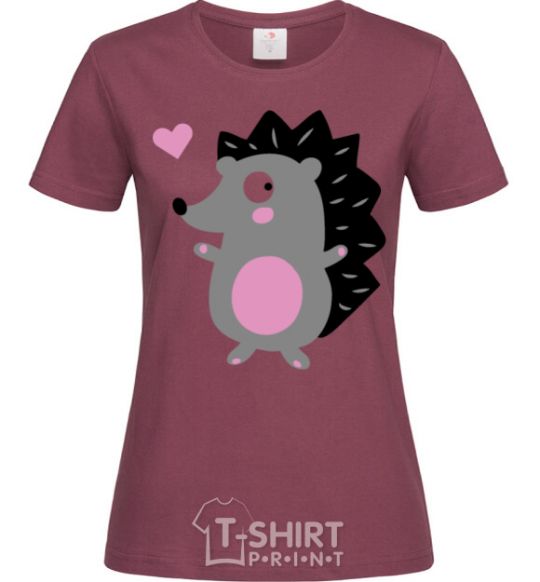 Women's T-shirt A hedgehog and a heart burgundy фото
