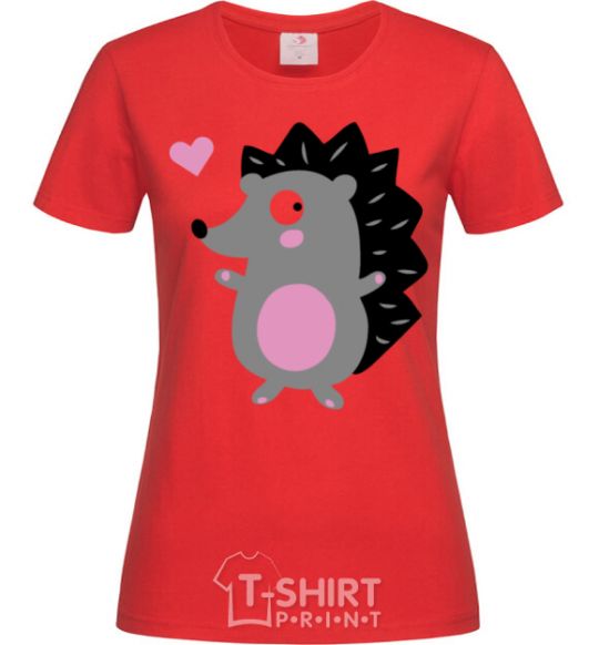 Women's T-shirt A hedgehog and a heart red фото