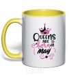 Mug with a colored handle Queens are born in May yellow фото