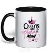 Mug with a colored handle Queens are born in May black фото