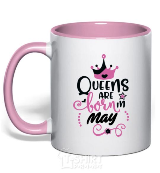 Mug with a colored handle Queens are born in May light-pink фото
