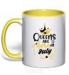 Mug with a colored handle Queens are born in July yellow фото