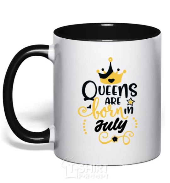 Mug with a colored handle Queens are born in July black фото