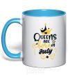 Mug with a colored handle Queens are born in July sky-blue фото