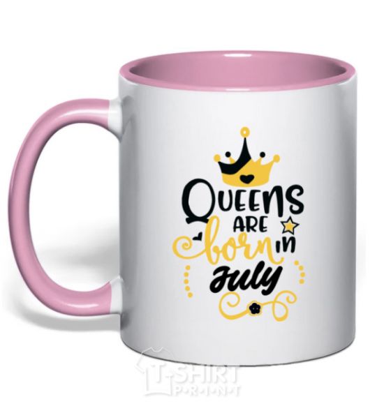 Mug with a colored handle Queens are born in July light-pink фото