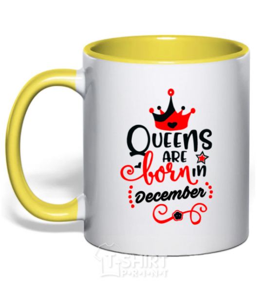 Mug with a colored handle Queens are born in December V.1 yellow фото