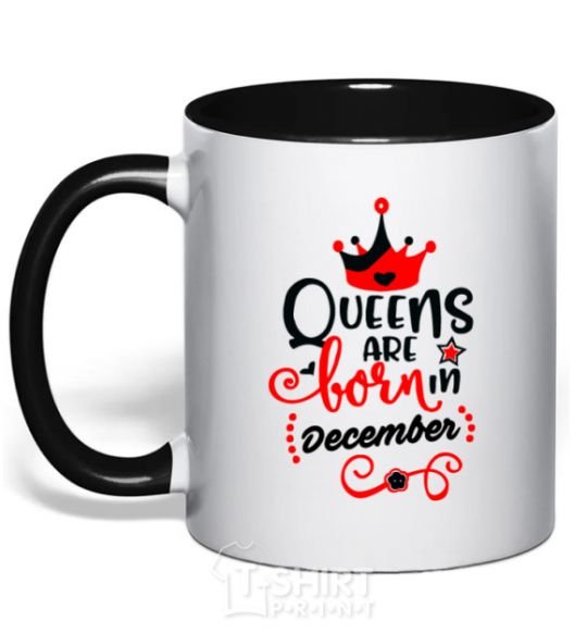 Mug with a colored handle Queens are born in December V.1 black фото