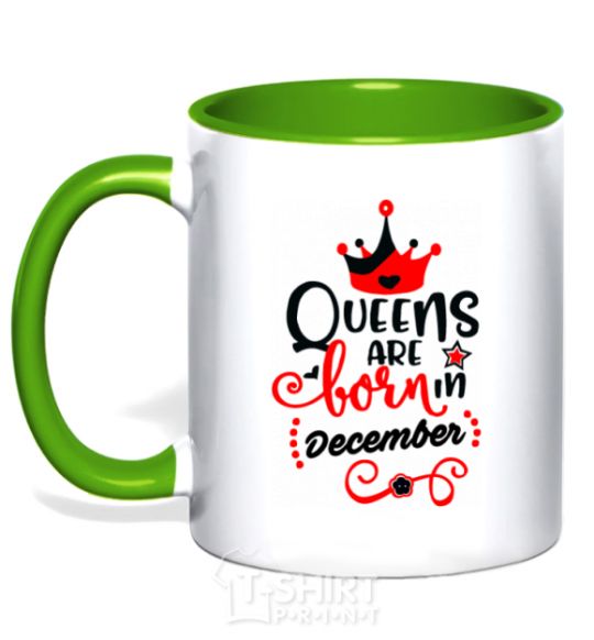 Mug with a colored handle Queens are born in December V.1 kelly-green фото