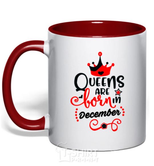 Mug with a colored handle Queens are born in December V.1 red фото