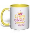 Mug with a colored handle Queens are born in February yellow фото