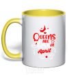 Mug with a colored handle Queens are born in April yellow фото