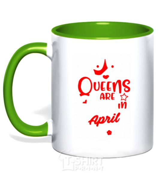 Mug with a colored handle Queens are born in April kelly-green фото