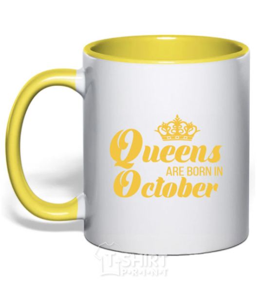 Mug with a colored handle October Queen yellow фото