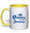 Mug with a colored handle January Queen yellow фото