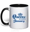 Mug with a colored handle January Queen black фото