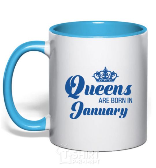 Mug with a colored handle January Queen sky-blue фото