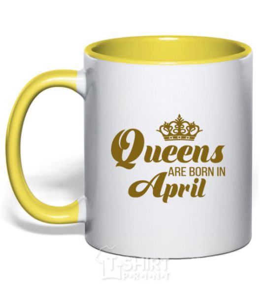 Mug with a colored handle April Queen yellow фото