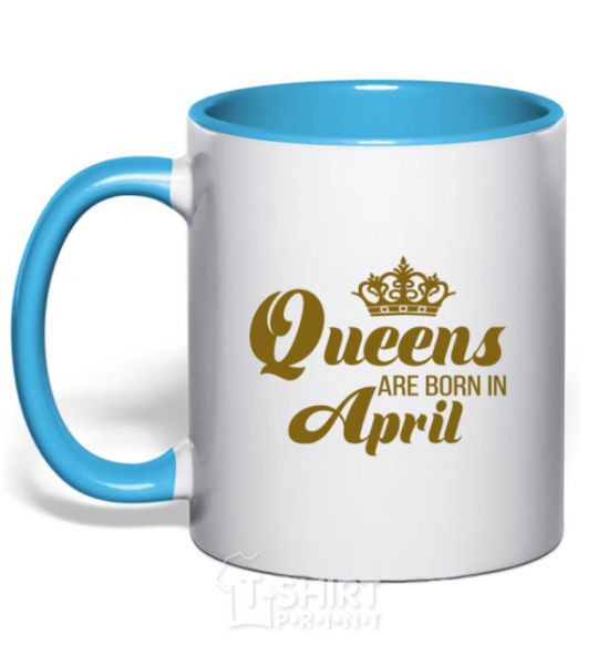 Mug with a colored handle April Queen sky-blue фото