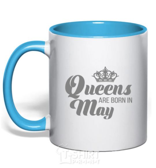 Mug with a colored handle May Queen sky-blue фото