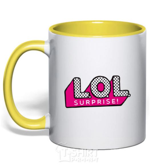 Mug with a colored handle Logo Lol surprise yellow фото