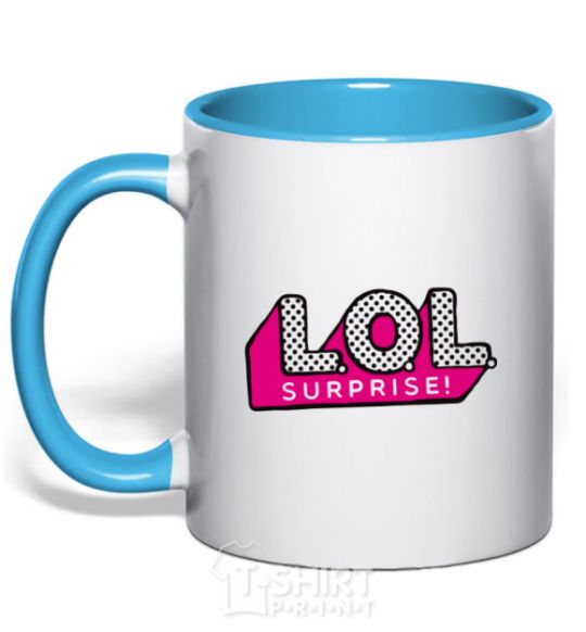 Mug with a colored handle Logo Lol surprise sky-blue фото