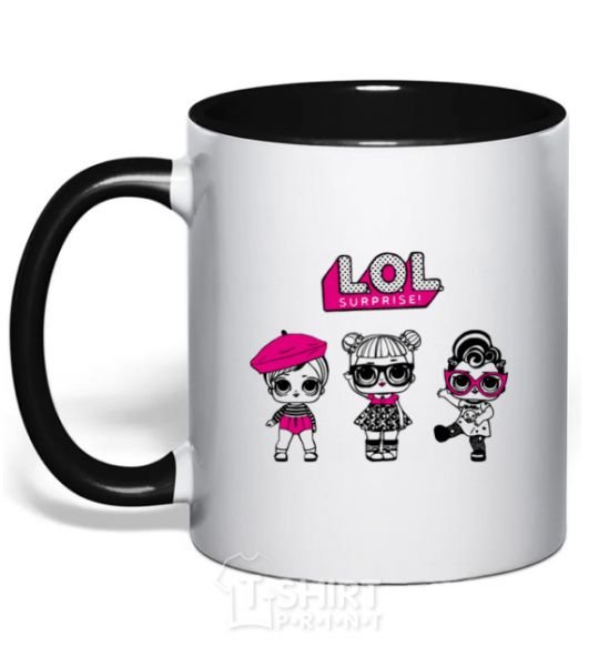 Mug with a colored handle Lol surprise three dolls black фото
