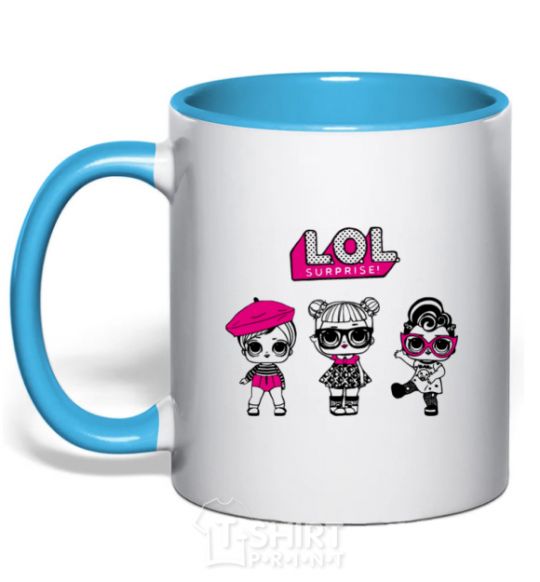 Mug with a colored handle Lol surprise three dolls sky-blue фото