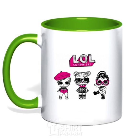 Mug with a colored handle Lol surprise three dolls kelly-green фото