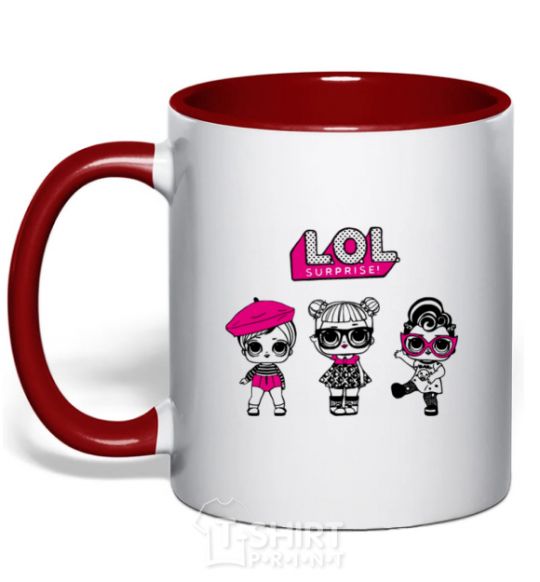 Mug with a colored handle Lol surprise three dolls red фото