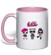 Mug with a colored handle Lol surprise three dolls light-pink фото