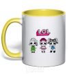 Mug with a colored handle Lol surprise three dolls and a mermaid yellow фото