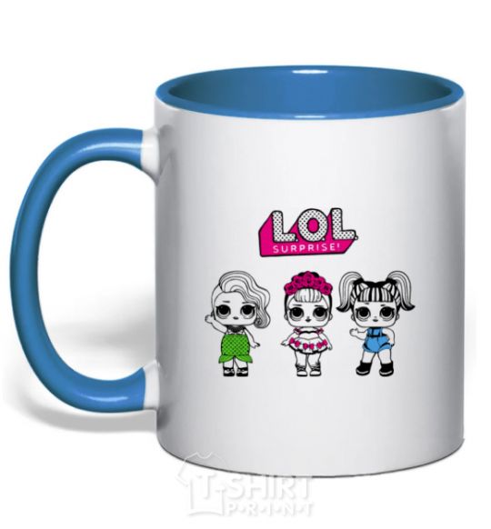 Mug with a colored handle Lol surprise three dolls and a mermaid royal-blue фото